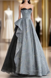 A-Line Blue-Grey Sweetheart Long Formal Party Dress Floor Length Tulle Semi Formal Prom Dress